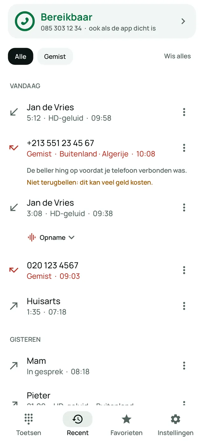 Recente oproepen met een gemiste oproep uit Algerije en de waarschuwing Niet terugbellen: dit kan veel geld kosten.